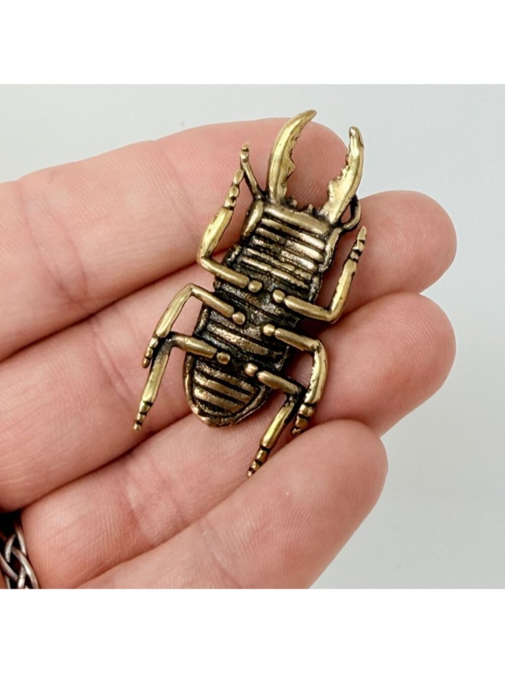 Brass Beetle Miniature Protection Totem Altar Decor Spirit Animal 70s Style - Picture 4 of 6
